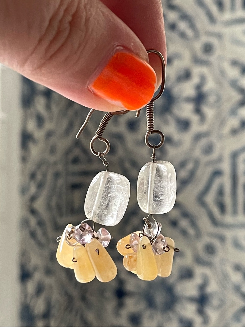 Vintage artisan-style polished natural stone dangle earrings boho - Picture 9 of 11
